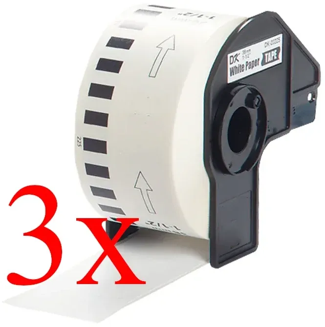 Komplet Brother DK-22225 / 38 x 30,48m / P-touch QL kompatibilne etikete -  3 x neskončen trak