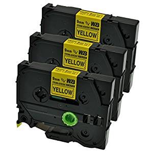 Komplet Brother TZe-S621 / TZ-S621 / PT / P-Touch 9mm, močnejše lepilo (strong adhesive), kompatibilni trakovi (3) - črn izpis / rumen trak