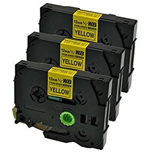 Komplet Brother TZe-S631 / TZ-S631 / PT / P-Touch 12mm, močnejše lepilo (strong adhesive), kompatibilni trakovi (3) - črn izpis / rumen trak