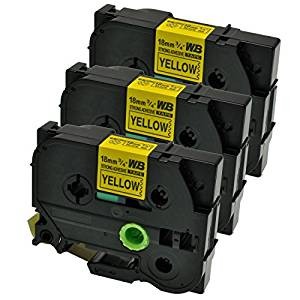 Komplet Brother TZe-S641 / TZ-S641 / PT / P-Touch 18mm, močnejše lepilo (strong adhesive), kompatibilni trakovi (3) - črn izpis / rumen trak