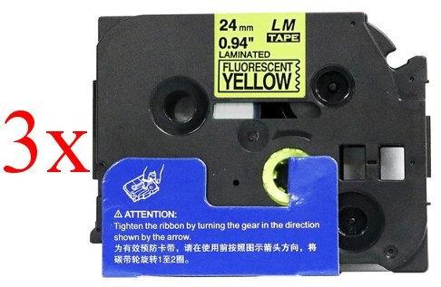 Komplet Brother TZe-C51 / TZ-C51 / PT / P-Touch 24mm kompatibilni trakovi (3) - črn izpis / fluorescenčno rumen trak