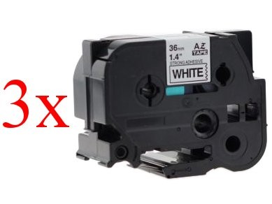 Komplet Brother TZe-S261 / TZ-S261 / PT / P-Touch 36mm, močnejše lepilo (strong adhesive), kompatibilni trakovi (3) - črn izpis / bel trak