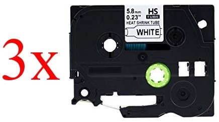 Komplet Brother HSe-211 / HS-211 / PT / P-Touch 5,8mm, termoskrčljivi (heat shrink tube), kompatibilni trakovi (cevi) (3) - črn izpis / bel trak (cev)