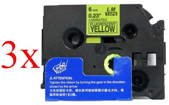 Komplet Brother TZe-C11 / TZ-C11 / PT / P-Touch 6mm kompatibilni trakovi (3) - črn izpis / fluorescenčno rumen trak