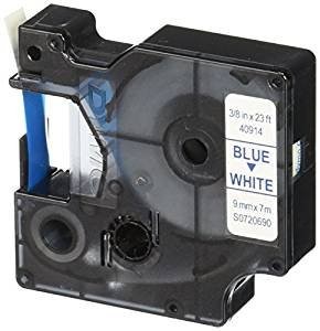 Kompatibilen trak za Dymo D1 40914 / LabelManager / LabelPoint / LabelWriter / Rhino / MobileLabeler 9mm (3/8") x 7m - moder izpis / bel trak