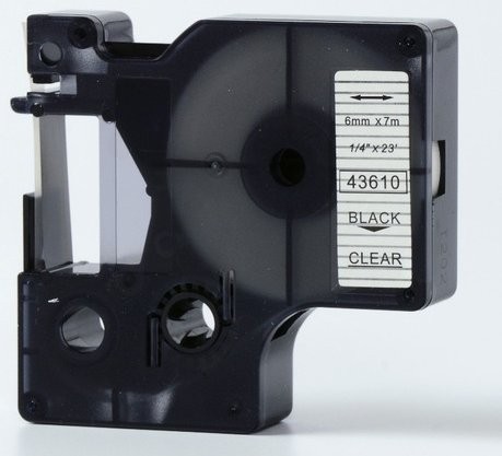 Kompatibilen trak za Dymo D1 43610 / LabelManager / LabelPoint / LabelWriter / Rhino / MobileLabeler  6mm (1/4") x 7m - črn izpis / prozoren trak