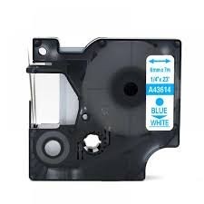 Kompatibilen trak za Dymo D1 43614 / LabelManager / LabelPoint / LabelWriter / Rhino / MobileLabeler  6mm (1/4") x 7m - moder izpis / bel trak