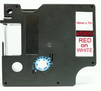 Kompatibilen trak za Dymo D1 45805 / LabelManager / LabelPoint / LabelWriter / Rhino / MobileLabeler 19mm (3/4") x 7m - rdeč izpis / bel trak