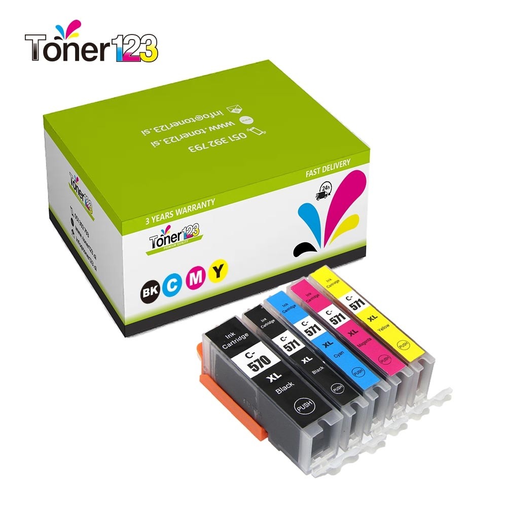 Komplet Canon PGI-570PGBK XL + 4× CLI-571 XL (BK,C,M,Y) / PGI570 + CLI571 / Pixma MG5750 - MG5753, MG6850 - MG6853, MG7750 - MG7753, TS5050, TS6050, TS8050, TS9050  kompatibilne kartuše (5) - pigm. črna XL, črna XL, cyan XL, magenta XL, rumena XL 