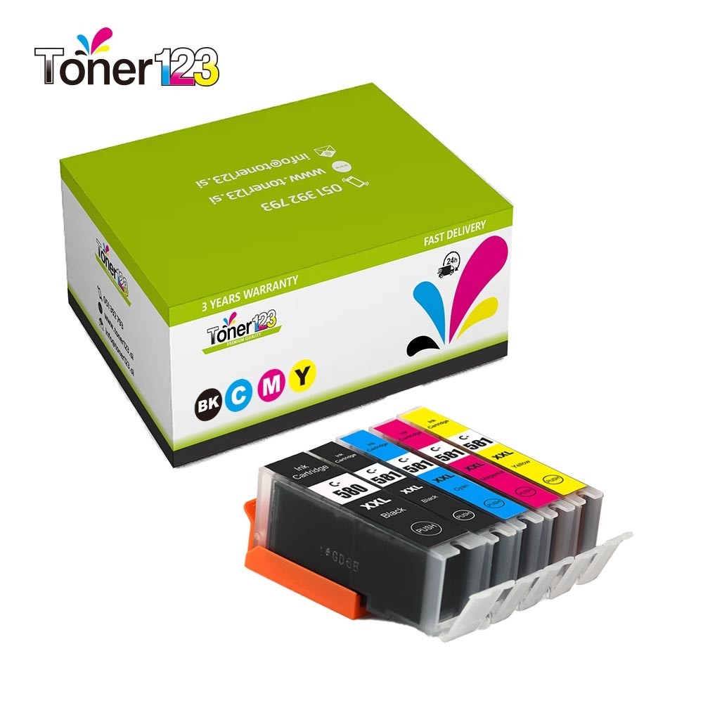 Komplet Canon PGI-580PGBK + 4× CLI-581 (BK,C,M,Y) / Pixma TR7550, TR8550, TS6150, TS6151, TS6350, TS6351, TS8150, TS8151, TS8152, TS8350, TS9150, TS9155, TS9550, TS9551 kompatibilne XXL kartuše (5) - PGBK XXL, BK XXL, C XXL, M XXL, Y XXL