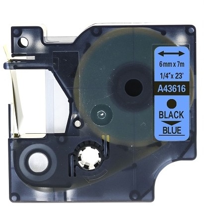 Kompatibilen trak za Dymo D1 43616 / LabelManager / LabelPoint / LabelWriter / Rhino / MobileLabeler  6mm (1/4") x 7m - črn izpis / moder trak