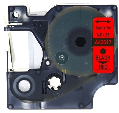Kompatibilen trak za Dymo D1 43617 / LabelManager / LabelPoint / LabelWriter / Rhino / MobileLabeler  6mm (1/4") x 7m - črn izpis / rdeč trak