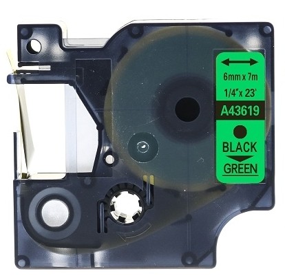 Kompatibilen trak za Dymo D1 43619 / LabelManager / LabelPoint / LabelWriter / Rhino / MobileLabeler  6mm (1/4") x 7m - črn izpis / zelen trak