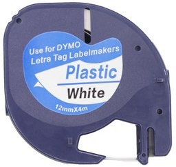 Kompatibilen LT trak za Dymo 91201 / S0721610 / Letratag LT-100H, LT-100T, LT-110T, QX 50, XR, XM, 2000, 12mm x 4m (1/2" x 13") - črn izpis / bel trak