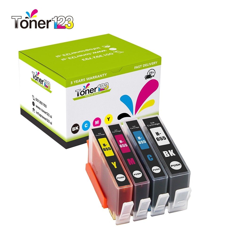 Komplet HP 655 / Deskjet Ink Advantage 3525, 4615, 4625, 5525, 6525 kompatibilne kartuše (4) - črna, cyan, magenta, rumena
