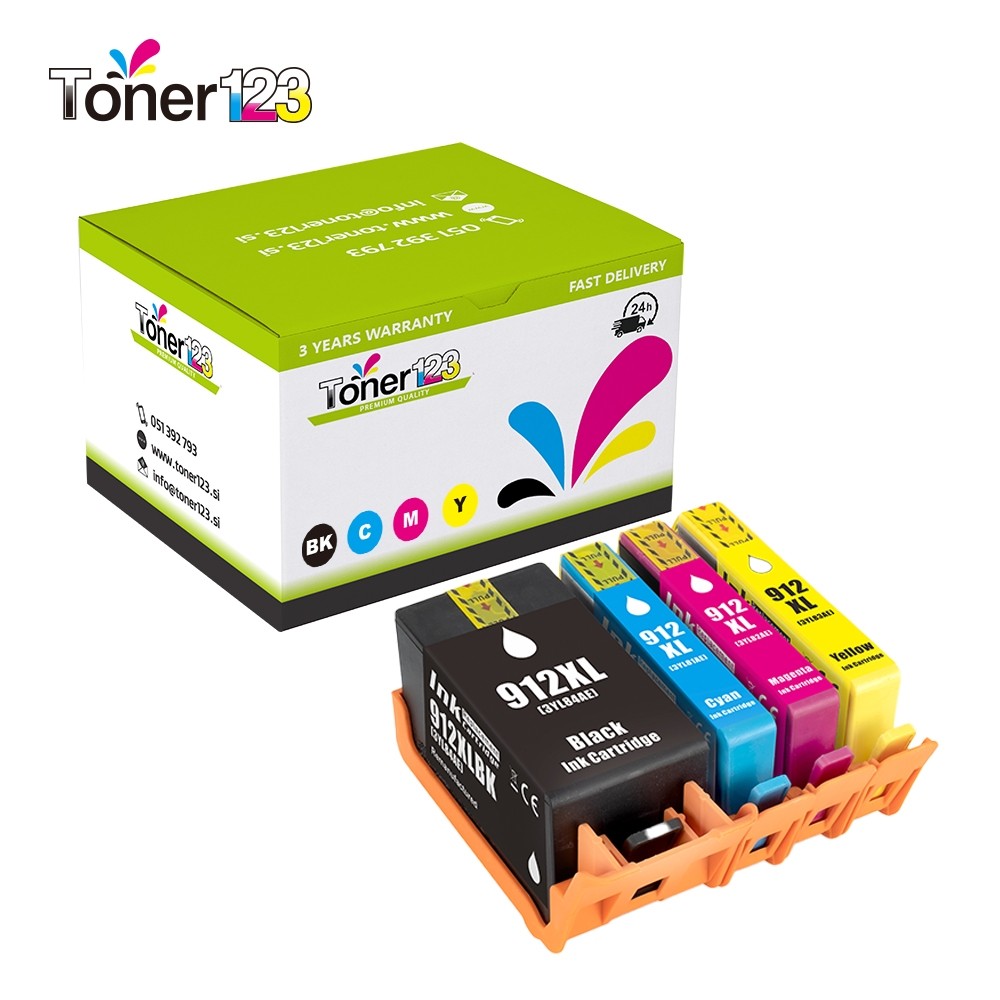 Komplet HP 912XL / 3YP34AE / HP OfficeJet  8012, 8013, 8014, 8015, 8020, 8022, 8023, 8024, 8025 kompatibilne kartuše (4) - črna XL, cyan XL, magenta XL, rumena XL