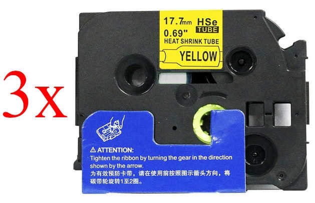 Komplet Brother HSe-641 / HS-641 / PT / P-Touch 17,7mm, termoskrčljivi (heat shrink tube), kompatibilni trakovi (cevi) (3) - črn izpis / rumen trak (cev)