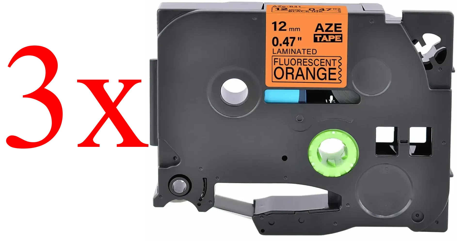 Komplet Brother TZe-B31 / TZ-B31 / PT / P-Touch 12mm kompatibilni trakovi (3) - črn izpis / fluorescenčno oranžen trak